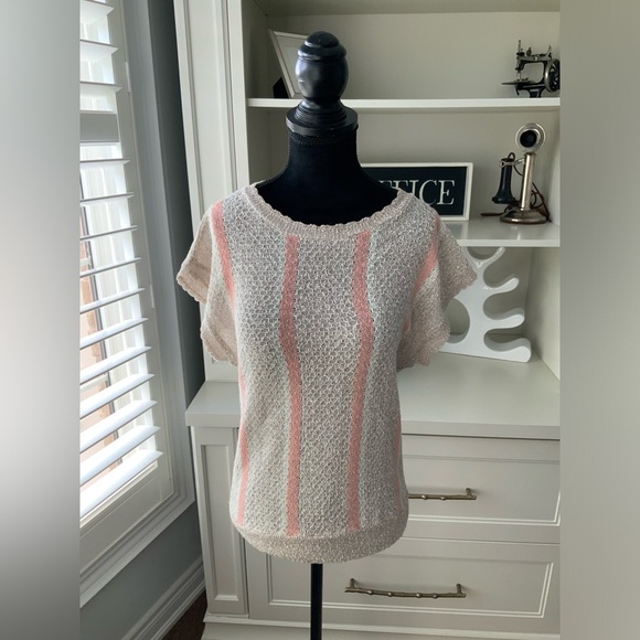 Vintage 90’S EN VOGUE Knitted Beige Pink Short Sleeve Top Shirt Size Medium - Picture 11 of 15